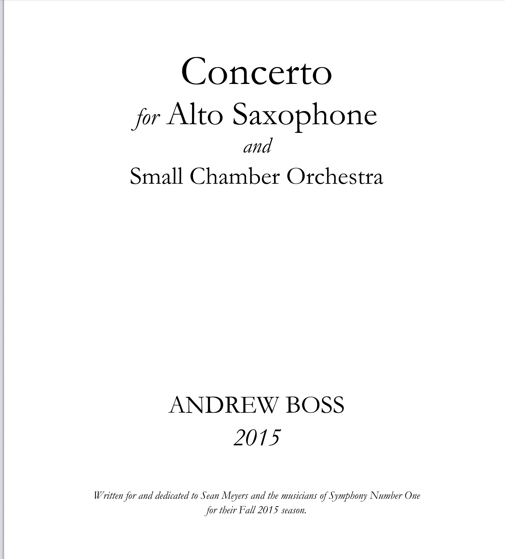 Concerto For Alto Saxophone And Chamber Orchestra  (Score Only) by Andrew Boss