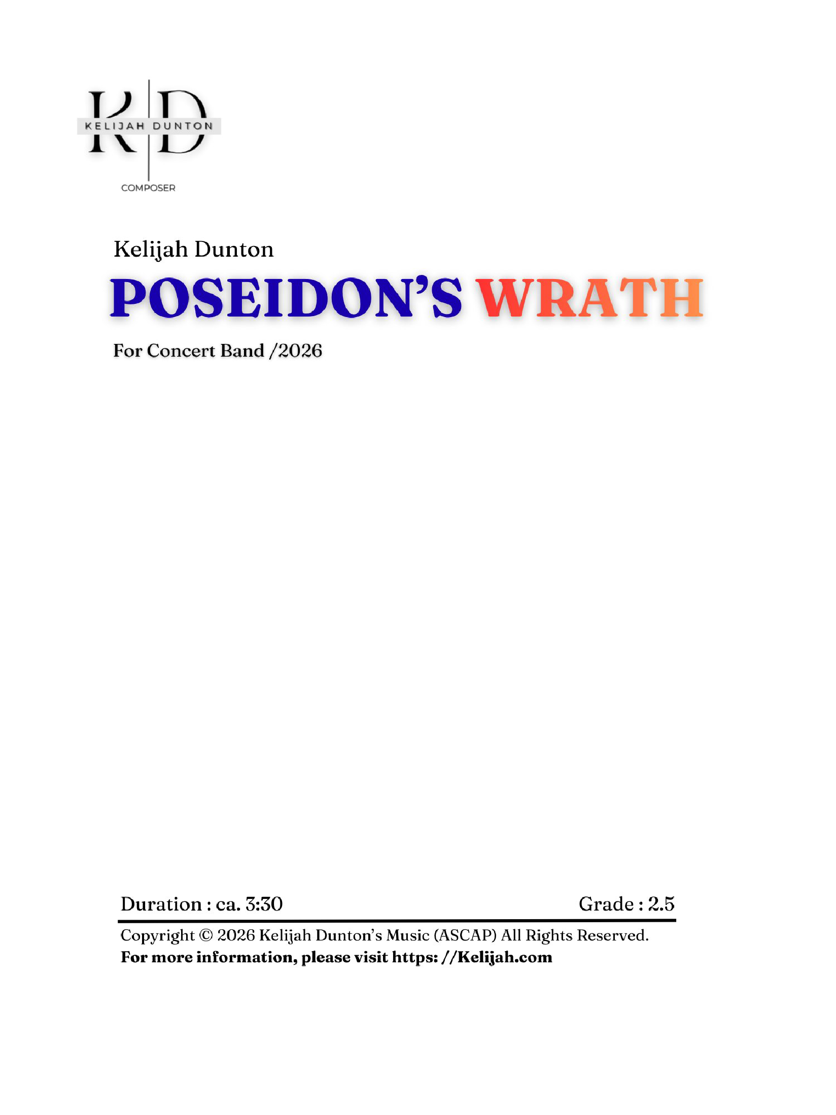 Poseidon's Wrath (Score Only) by Kelijah Dunton