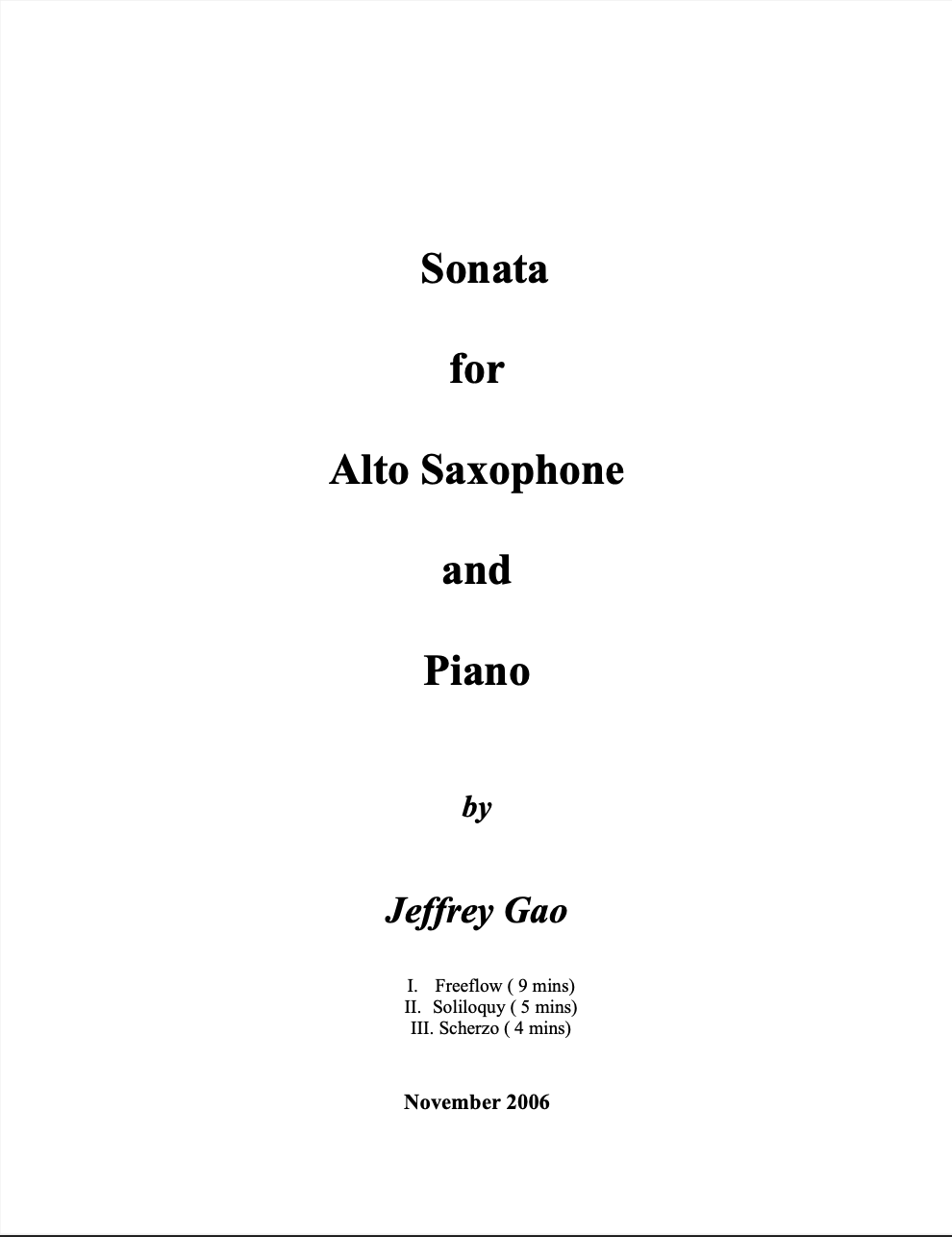 Sonata For Alto Saxophone And Piano (Gao) by Jeffrey Gao