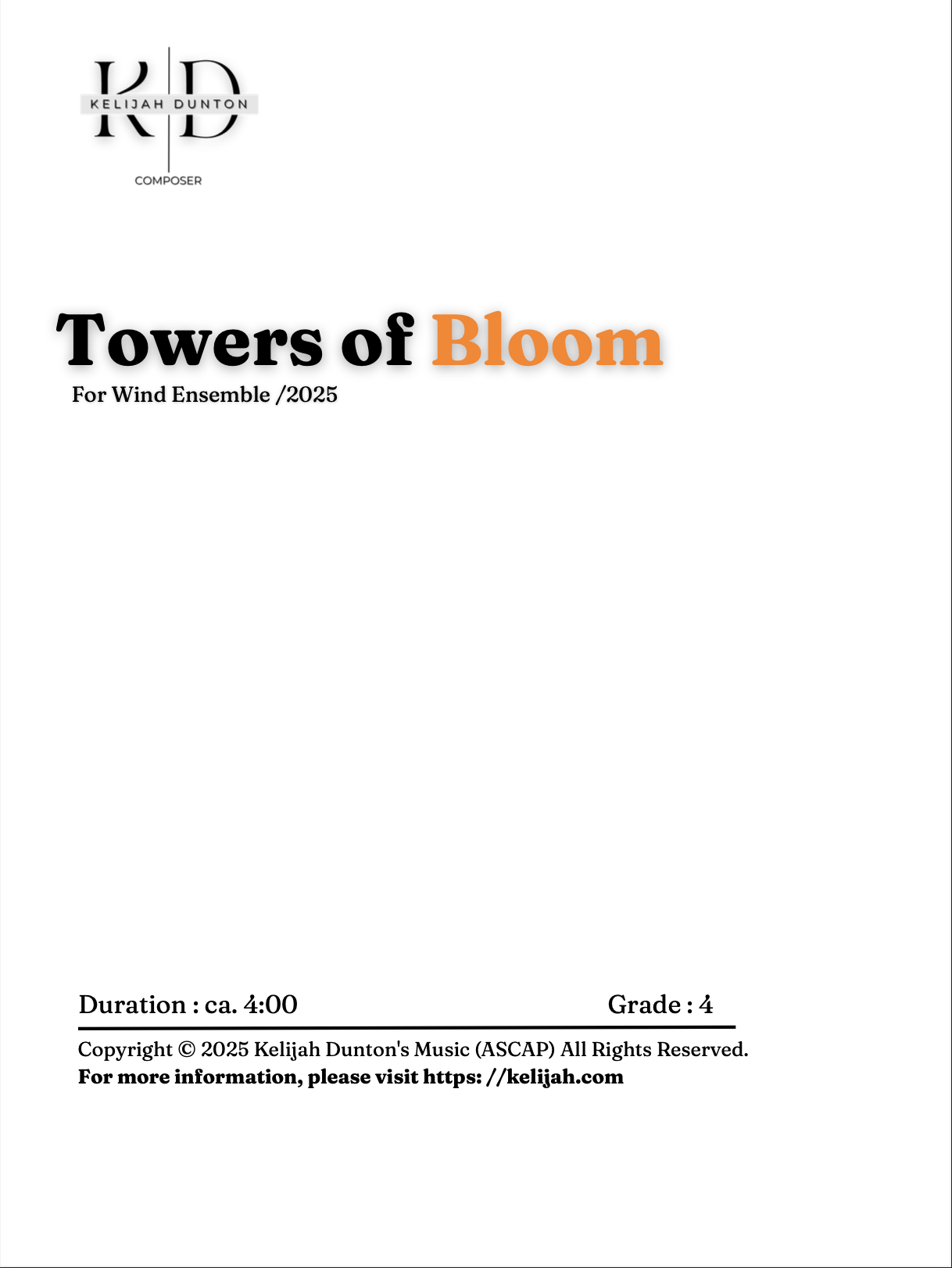 Towers Of Bloom (Score Only) by Kelijah Dunton